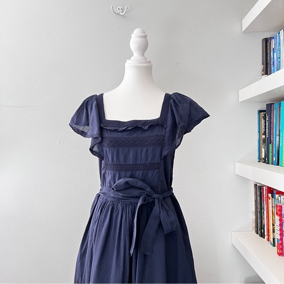Draper James Navy embroidered tiered flutter sleeve midi dress size small - Picture 5 of 15